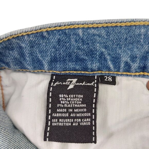 7 For All Mankind Jeans Womens 28 Blue Edie Stretch Patch Distressed Button Fly - Picture 10 of 12